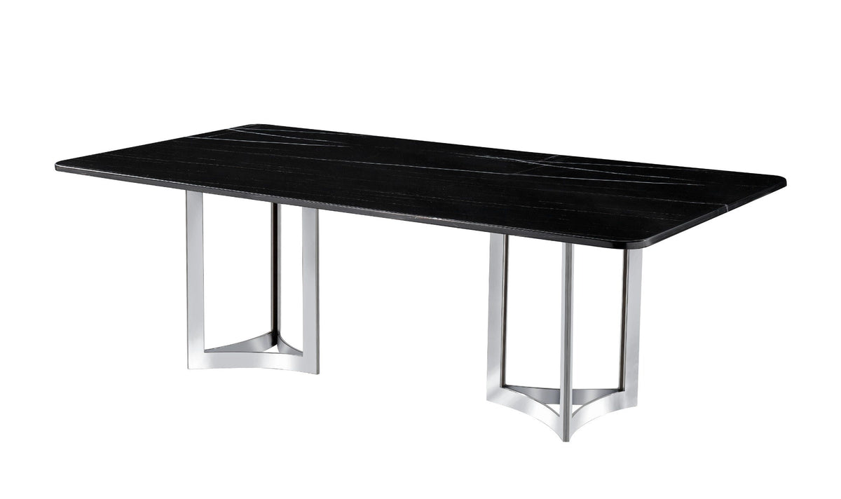 Alexa Dining Table Silver Base and 200 CM Black Marble Dining Tables| Roots Furniture