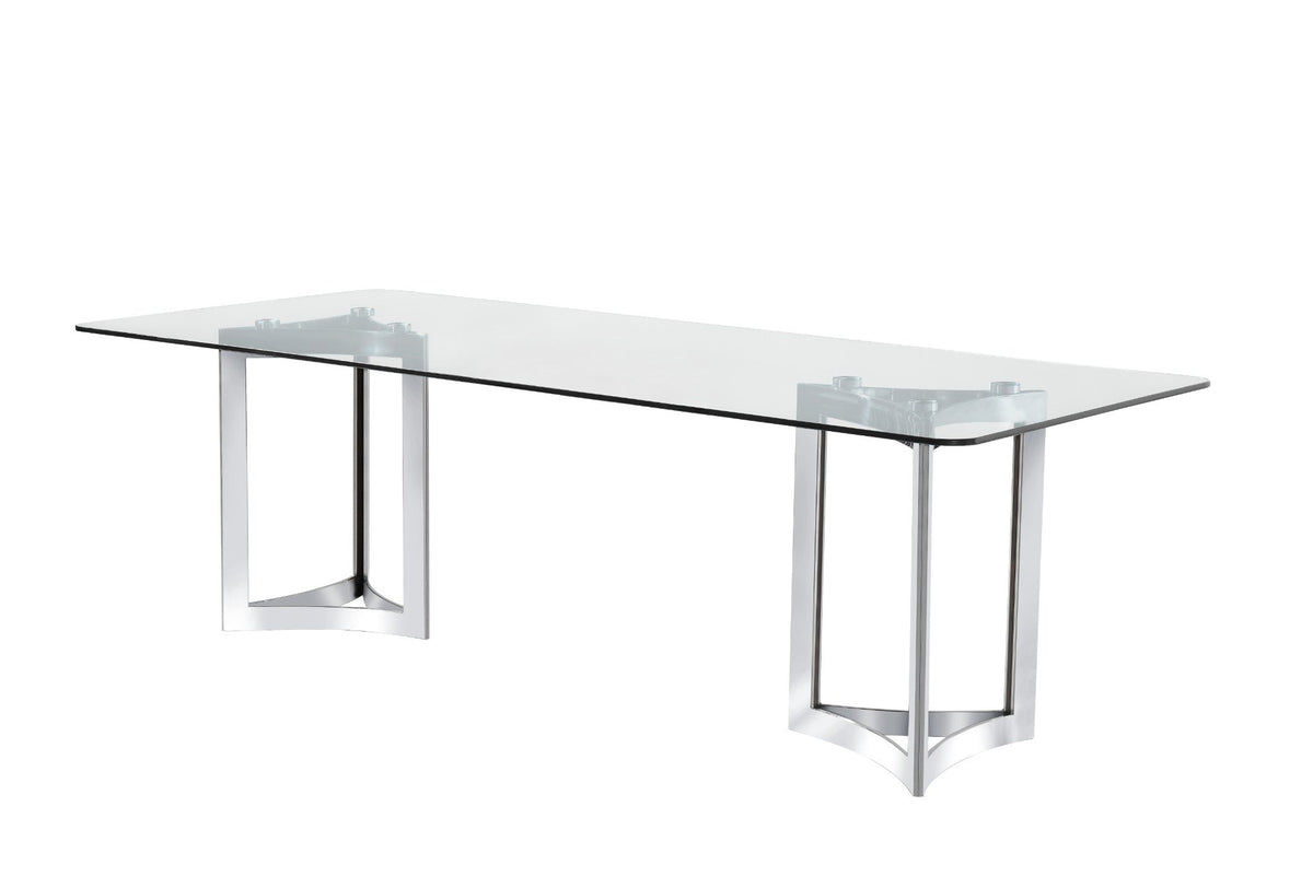 Alexa Dining Table Silver Base and 200 CM Clear Glass Dining Tables| Roots Furniture