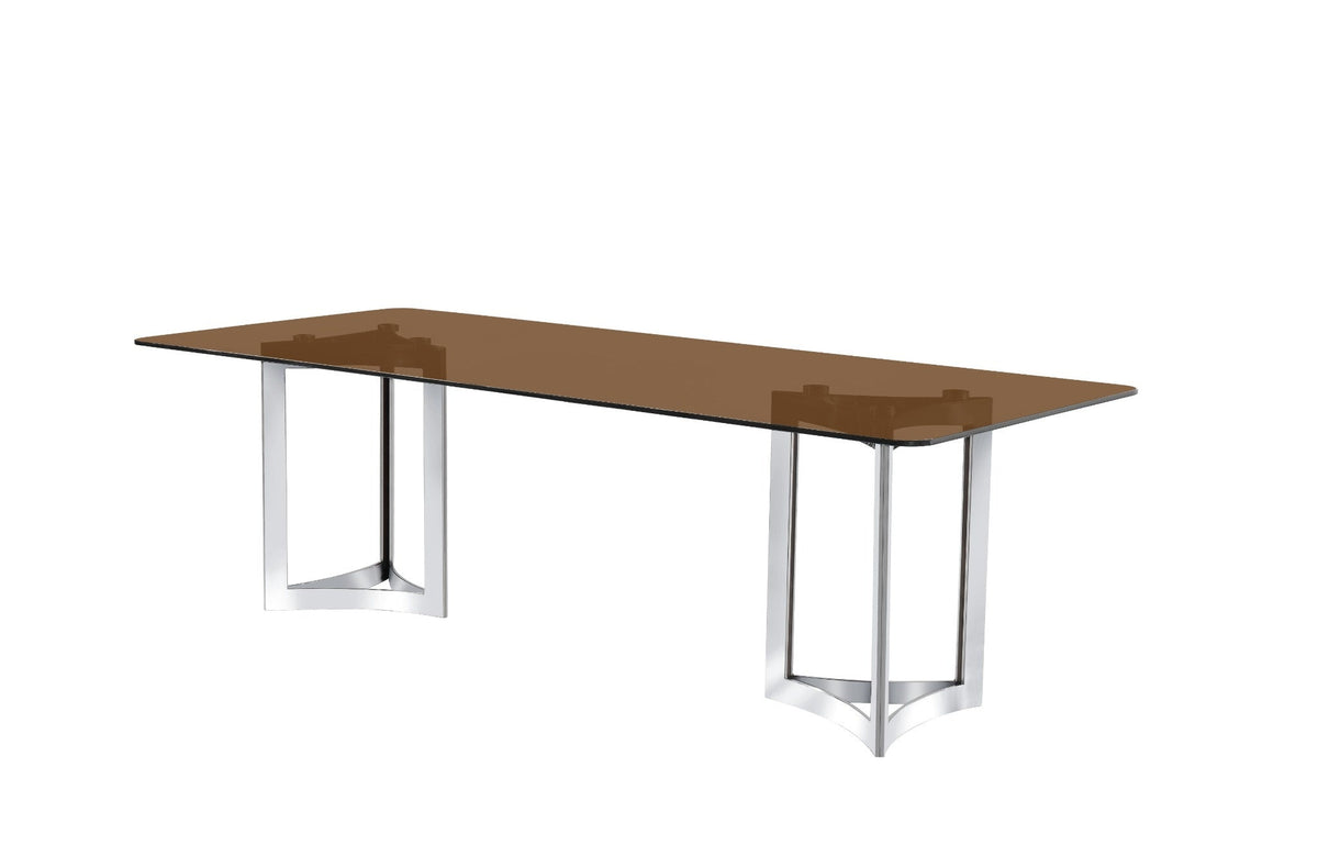Alexa Dining Table Silver Base and 200 CM Gold Glass Dining Tables| Roots Furniture