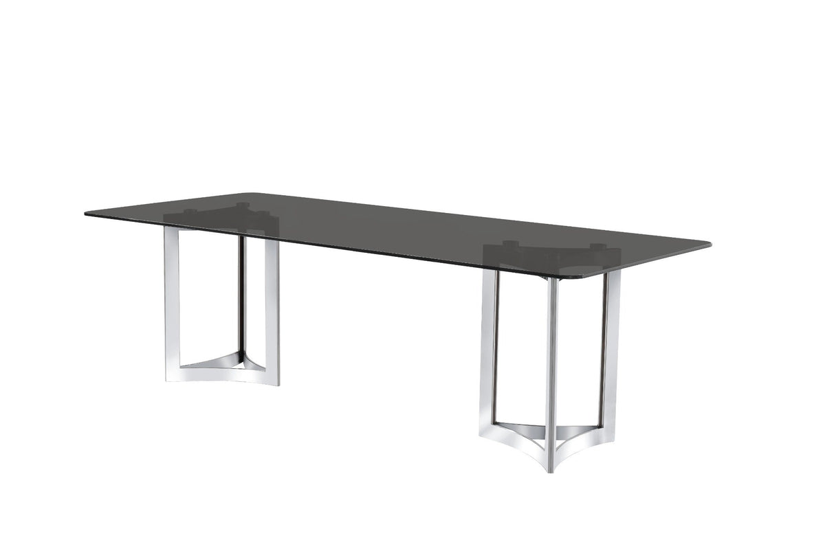 Alexa Dining Table Silver Base and 200 CM Gray Glass Dining Tables| Roots Furniture