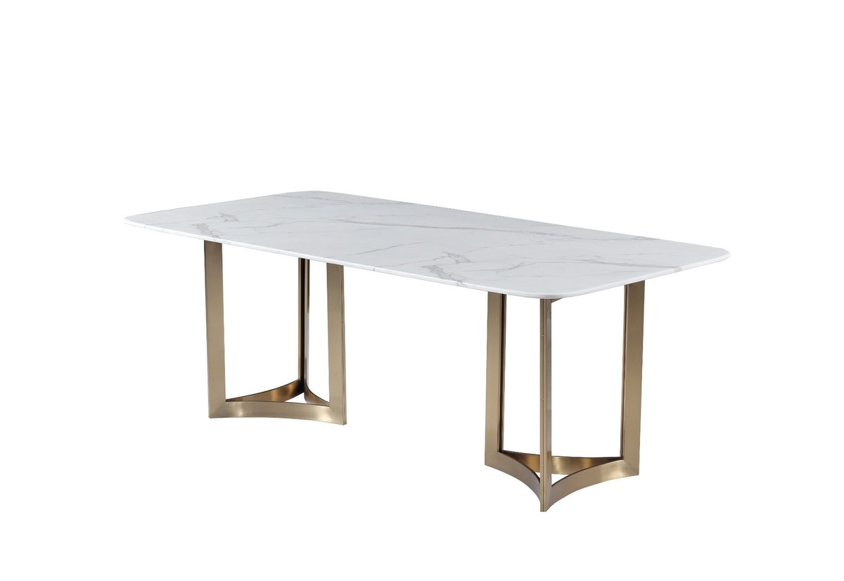 Alexa Dining Table Gold Base and 200 CM White Marble Dining Tables| Roots Furniture