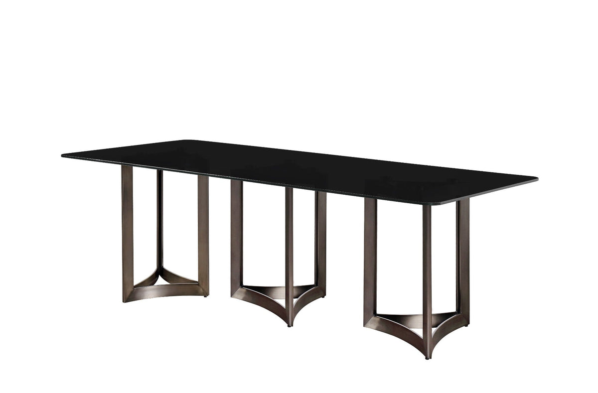 Alexa Dining Table Bronze Base and 240 CM Black Glass Dining Tables| Roots Furniture