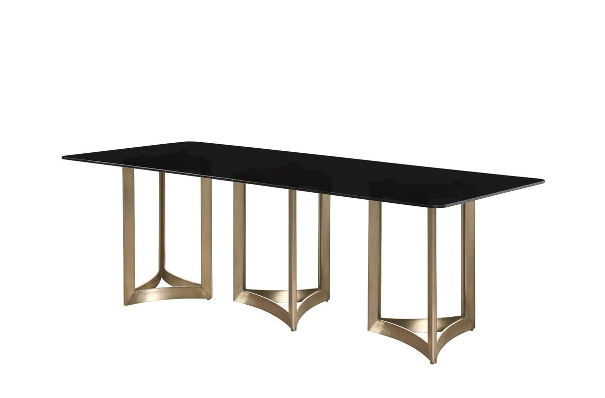 Alexa Dining Table Gold Base and 240 CM Black Glass Dining Tables| Roots Furniture