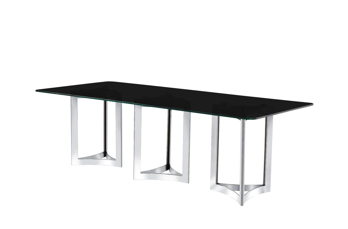 Alexa Dining Table Silver Base and 240 CM Black Glass Dining Tables| Roots Furniture