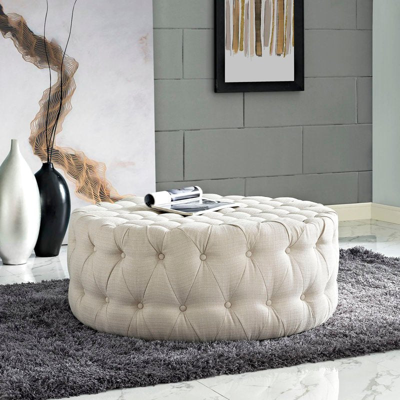 Alhome Linen Pouf Malaysian Wood, Linen Fabric(70x45)-a Ottomans| Alhome