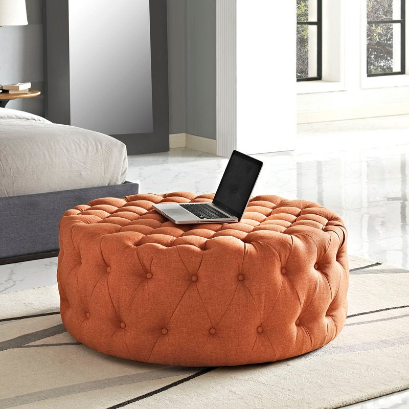 Alhome Linen Pouf Malaysian Wood, Linen Fabric(70x45)-a Ottomans| Alhome