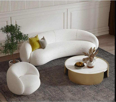 Alhome Living Room Boucle Set of 2 Pieces - White - AL - 141 - Al Rugaib Furniture