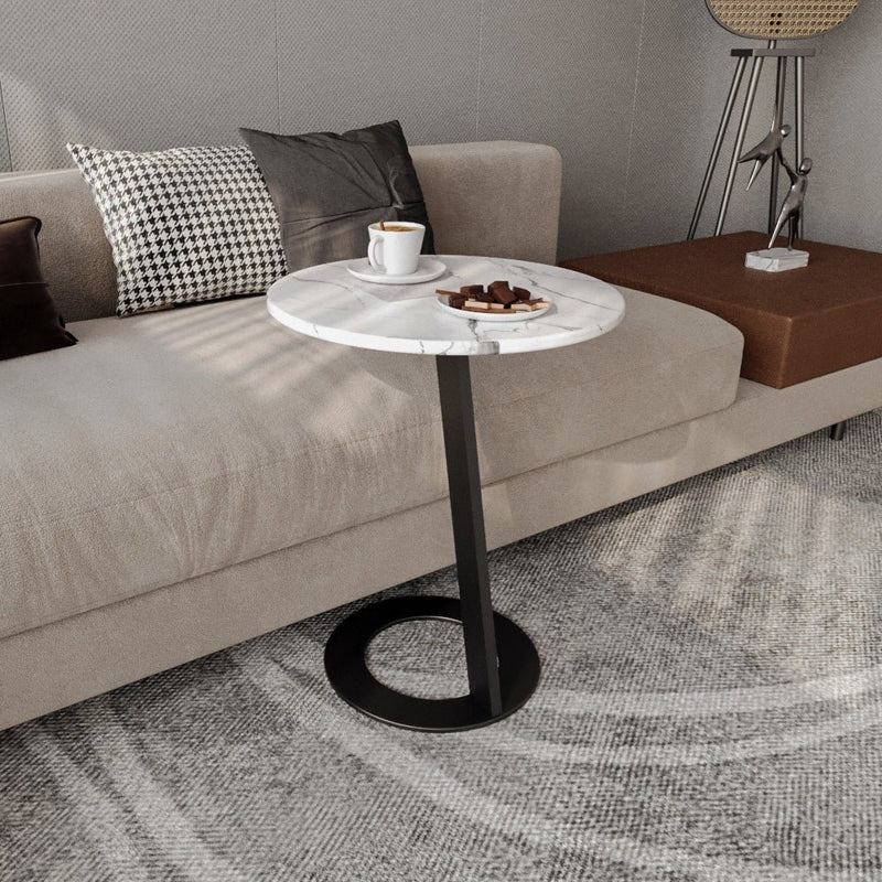 Alhome Marble Side Table - 35x55 cm - White and Black - AL - 268 - Al Rugaib Furniture