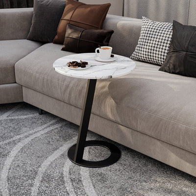 Alhome Marble Side Table - 35x55 cm - White and Black - AL - 268 - Al Rugaib Furniture