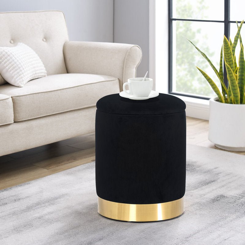 Alhome Velvet Black Pouf Malaysian Wood, Velvet Fabric, Black Color (40x50) - a - Al Rugaib Furniture