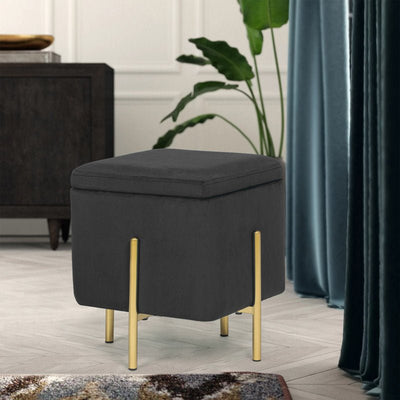 Alhome Velvet Gray Pouf Malaysian Wood, Velvet Fabric, Gray Color (40x40x45) - Al Rugaib Furniture