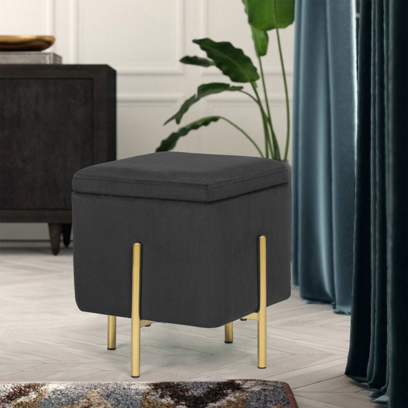 Alhome Velvet Gray Pouf Malaysian Wood, Velvet Fabric, Gray Color (40x40x45)-a Ottomans| Alhome