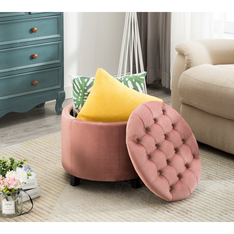Alhome Velvet Navy Pouf Malaysian Wood, Velvet Fabric, Navy Color (36x36x46) Ottomans| Alhome