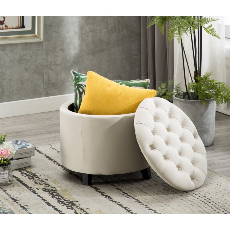 Alhome Velvet Navy Pouf Malaysian Wood, Velvet Fabric, Navy Color (36x36x46) Ottomans| Alhome