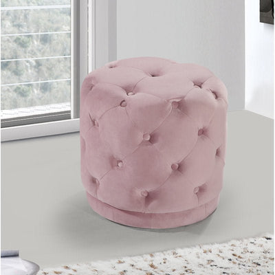 Alhome Velvet Pink Pouf Malaysian Wood, Velvet Fabric, Pink Color (40x45) - a - Al Rugaib Furniture