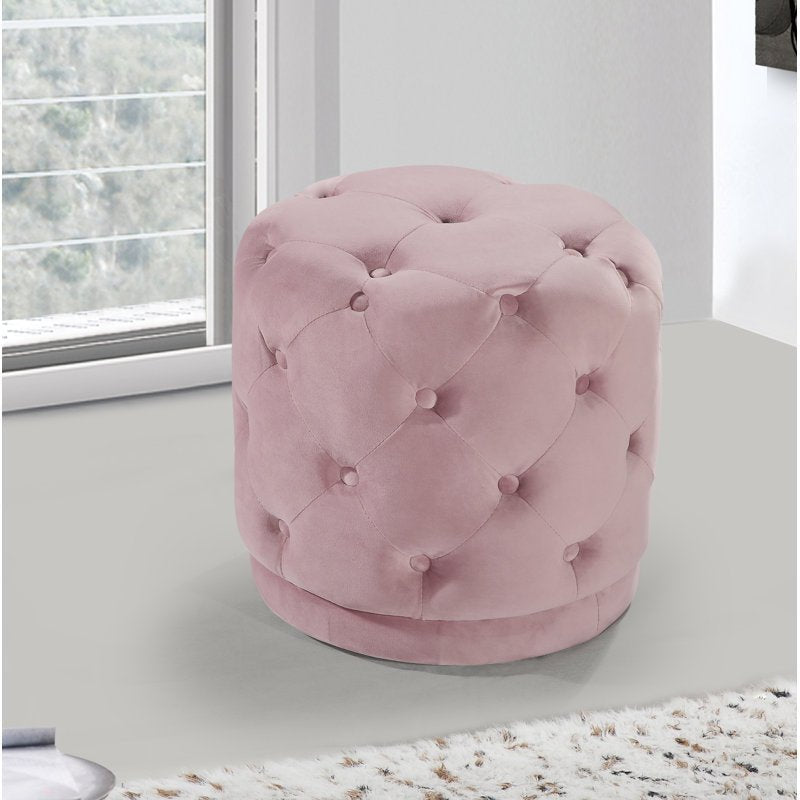 Alhome Velvet Pink Pouf Malaysian Wood, Velvet Fabric, Pink Color (40x45) - a - Al Rugaib Furniture