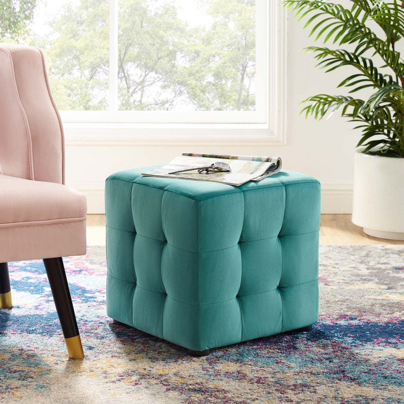 Alhome Velvet Pouf - Malaysian Wood (40x40x45) Ottomans| Alhome