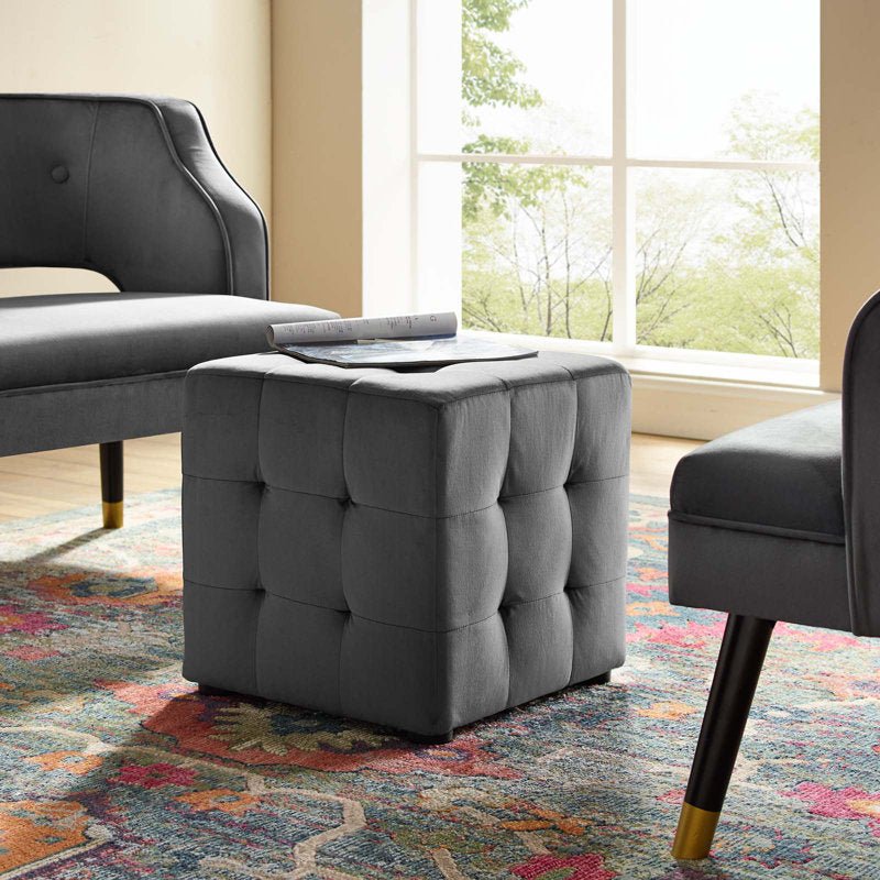 Alhome Velvet Pouf - Malaysian Wood (40x40x45) Ottomans| Alhome