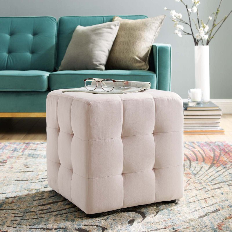 Alhome Velvet Pouf - Malaysian Wood (40x40x45) Ottomans| Alhome