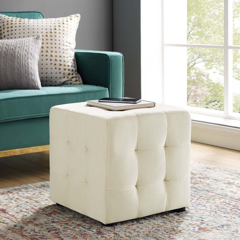 Alhome Velvet Pouf - Malaysian Wood (40x40x45) Ottomans| Alhome