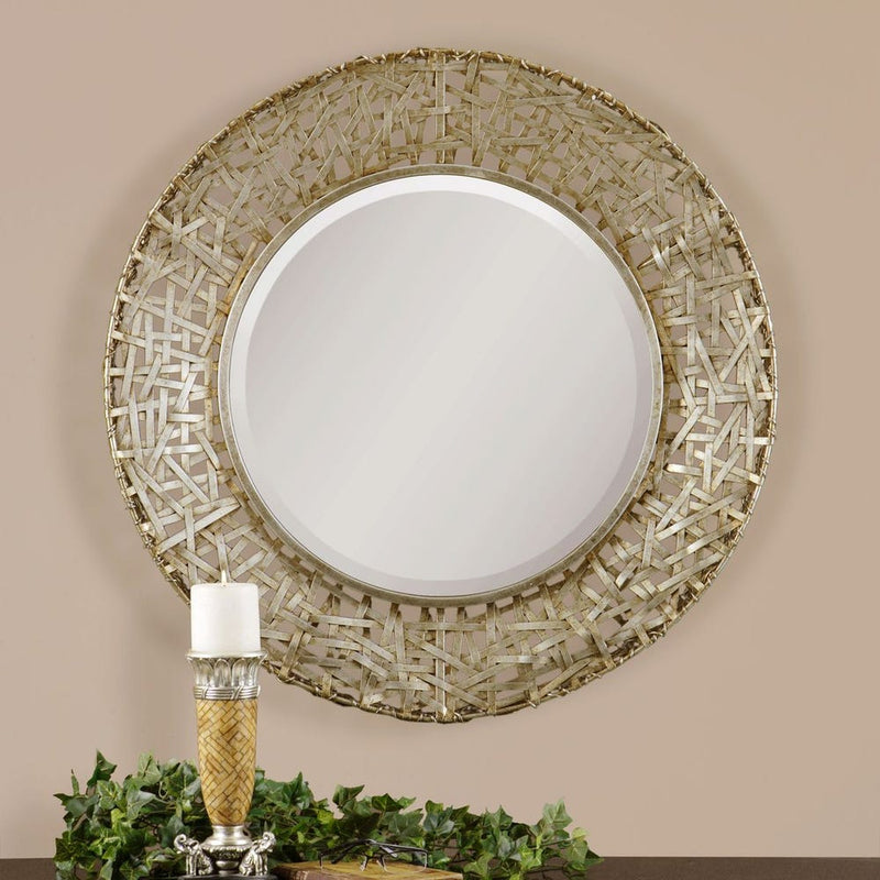 Alita Champagne Round Mirror - Al Rugaib Furniture