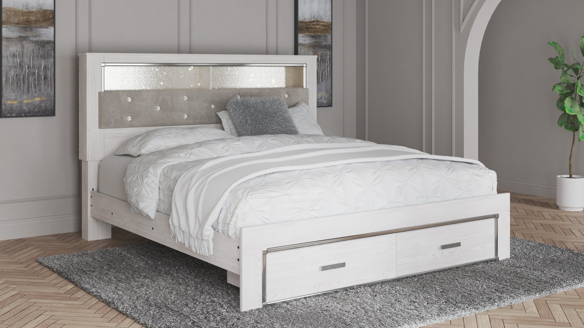 Altyra King Upholstered Bookcase Bed with Storage Beds| Ashley Homestore