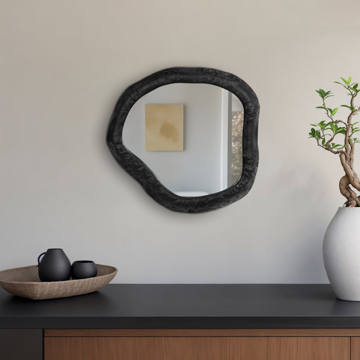ALUM,14",HAMMERED OUTLINED MIRROR,MATTE BLACK Mirrors| Sagebrook Home