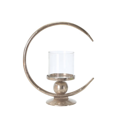 ALUMINUM 17" RING CANDLE HOLDER, SILVER - Al Rugaib Furniture