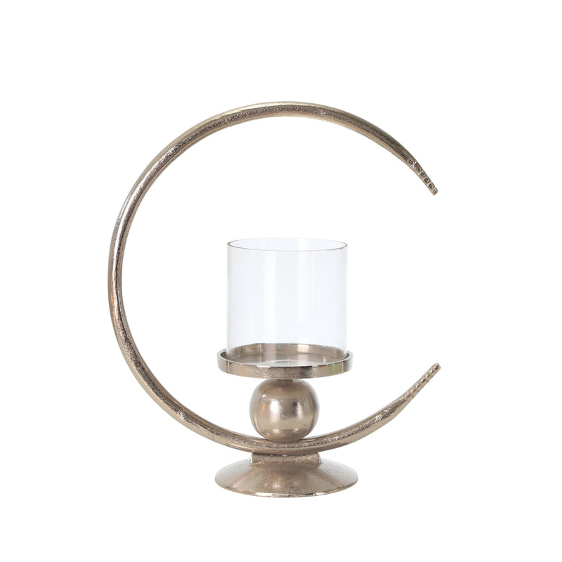 ALUMINUM 17" RING CANDLE HOLDER, SILVER - Al Rugaib Furniture