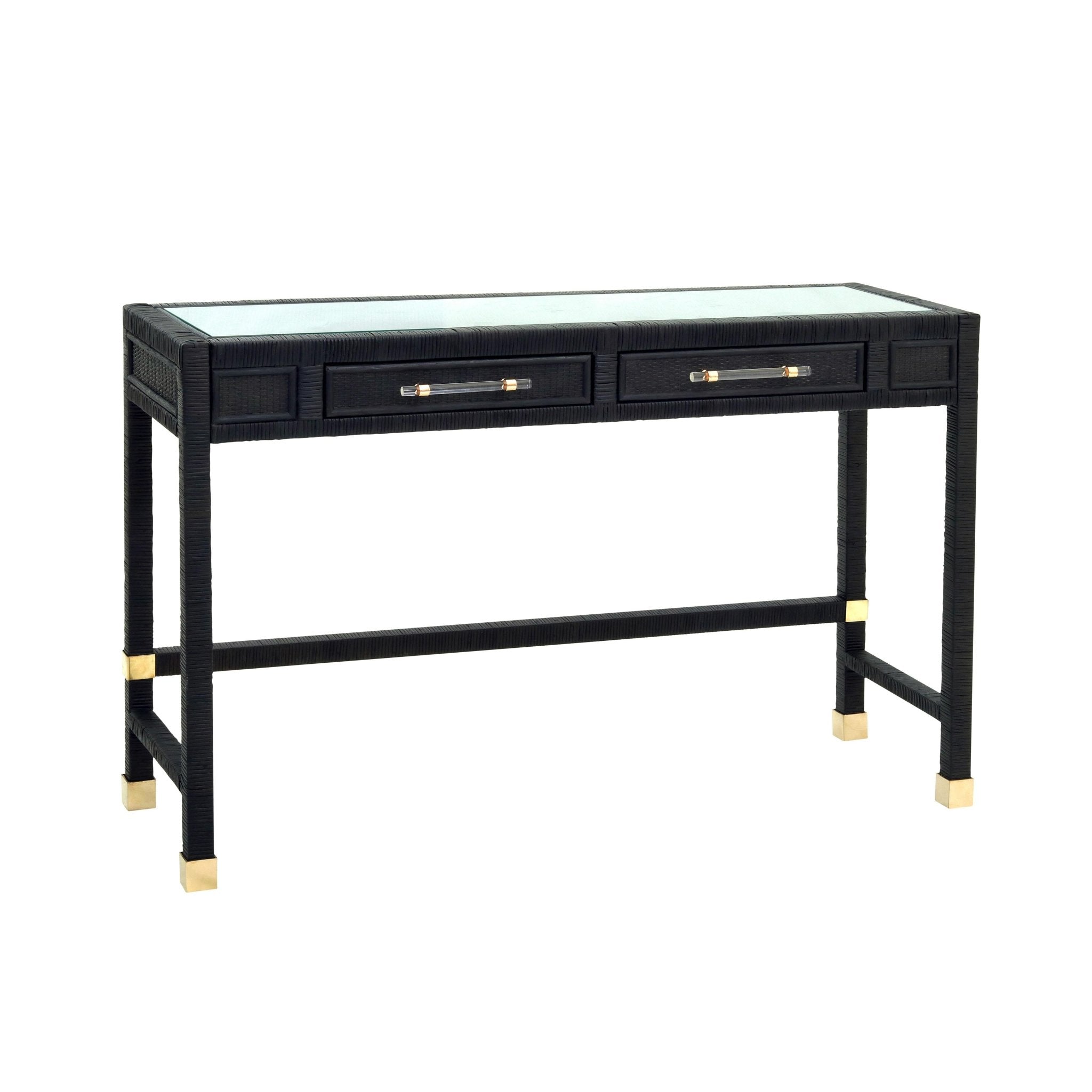 Amara Charcoal Rattan Desk Office Desks| TOV