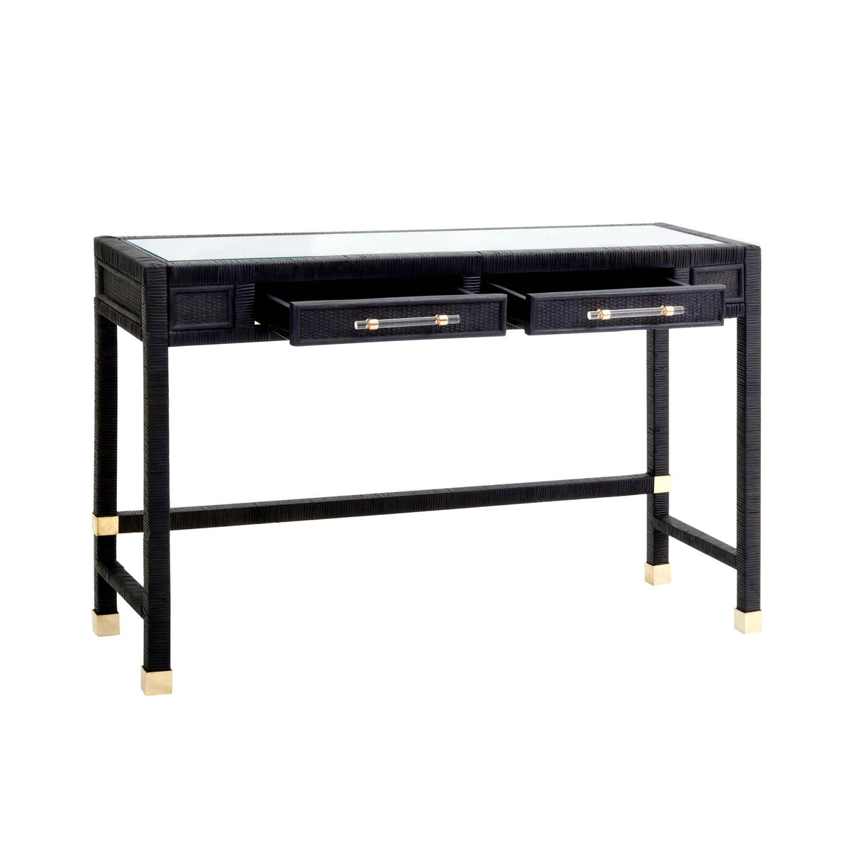Amara Charcoal Rattan Desk Office Desks| TOV