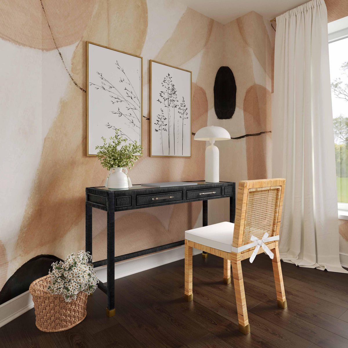 Amara Charcoal Rattan Desk Office Desks| TOV