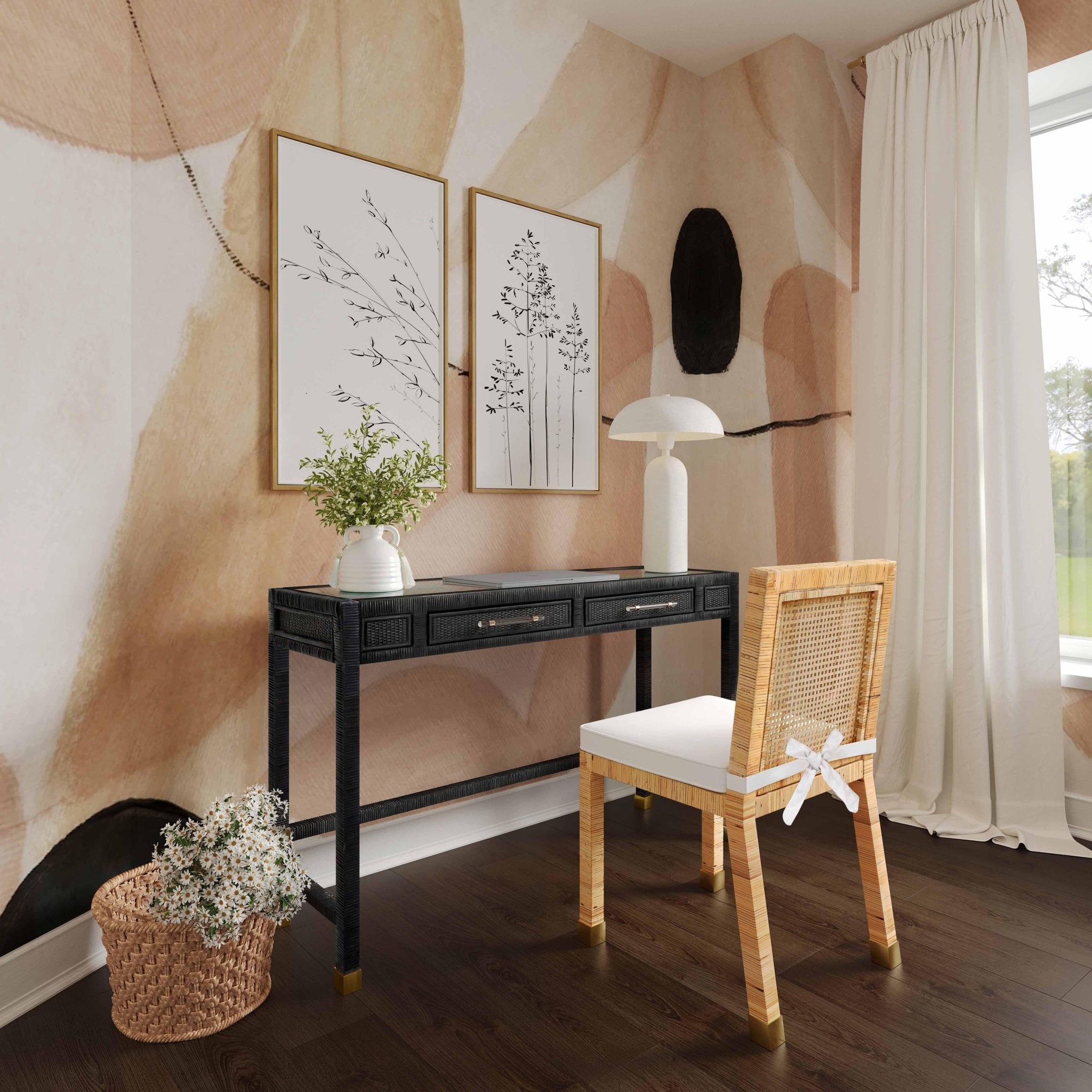 Amara Charcoal Rattan Desk Office Desks| TOV