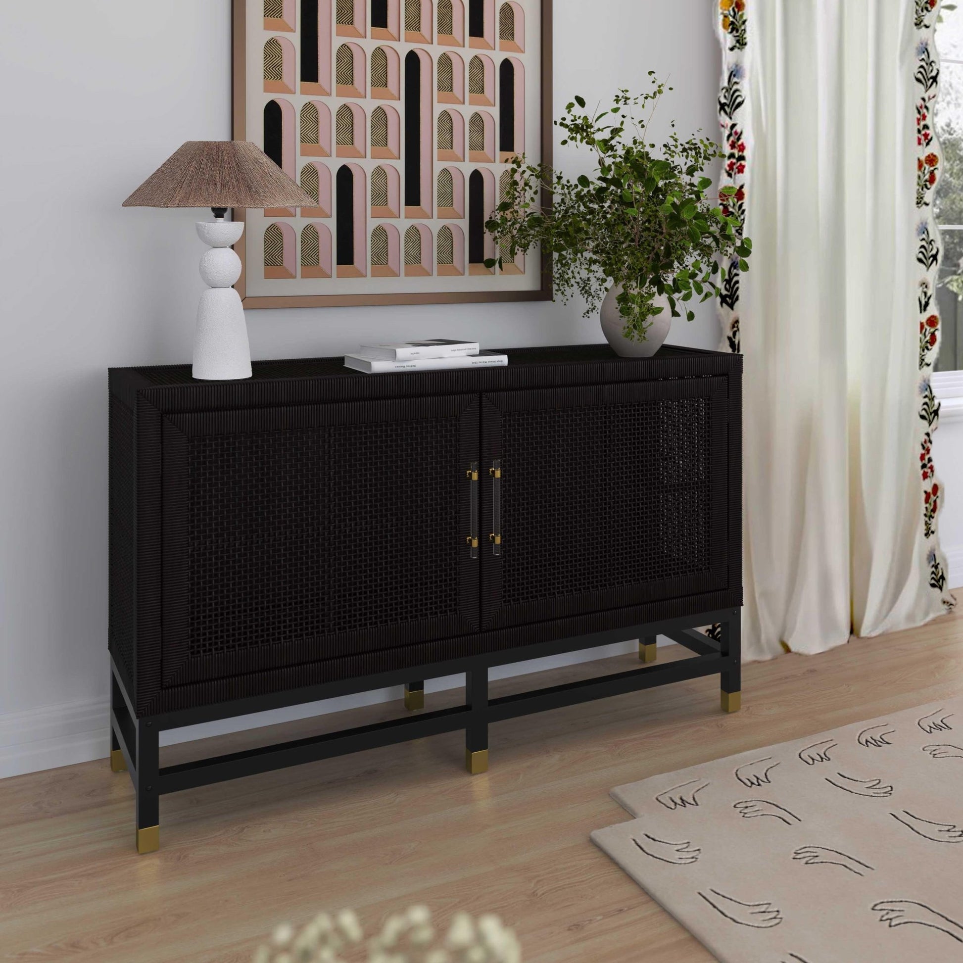 Amara Charcoal Woven Rattan Buffet Consoles & Sideboards| TOV