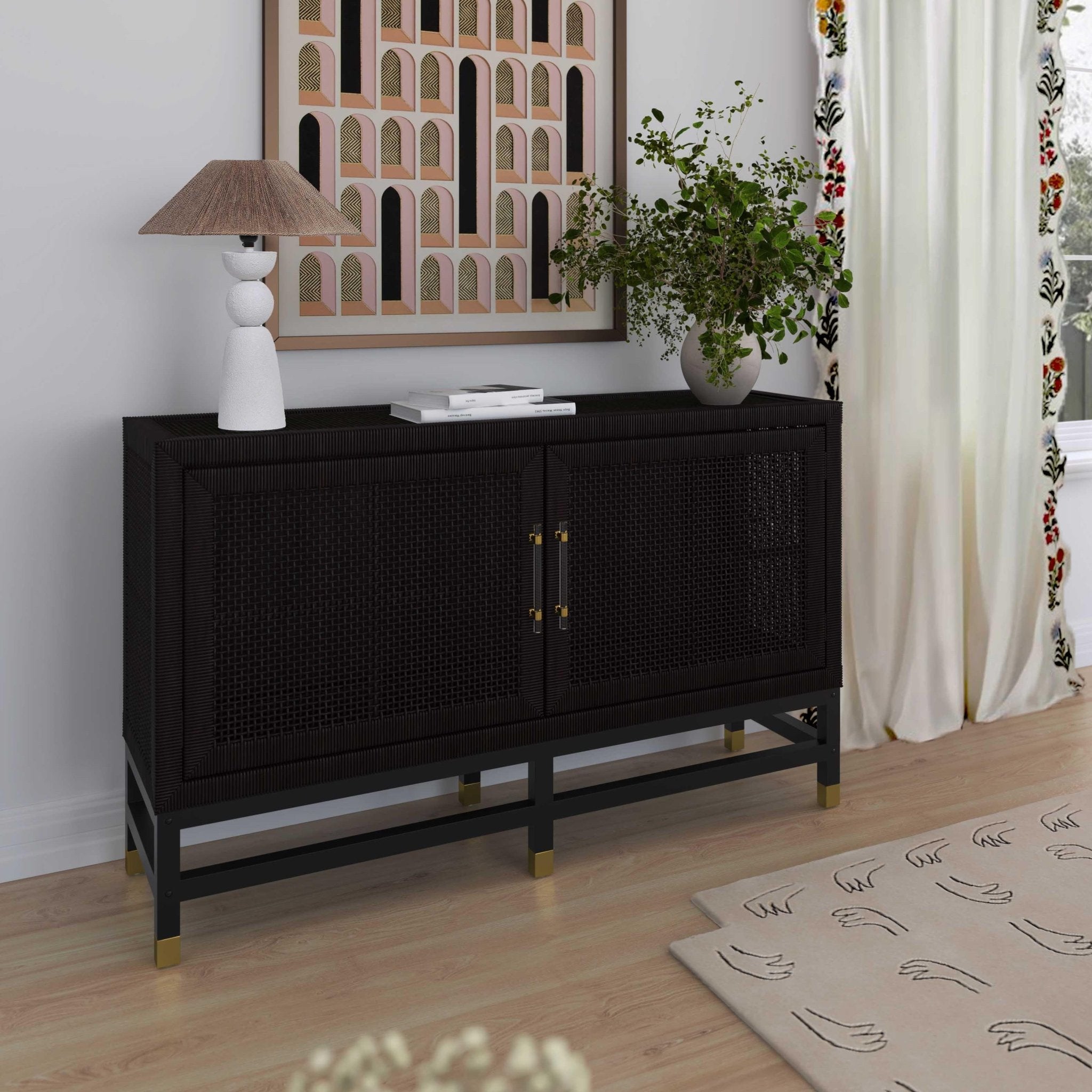 Amara Charcoal Woven Rattan Buffet Consoles & Sideboards| TOV