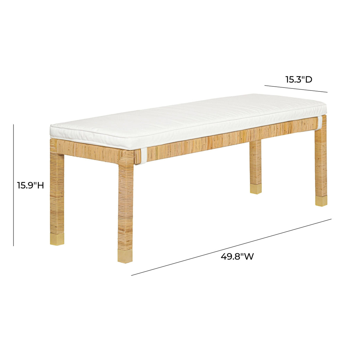 Amara Natural Woven Rattan Performance Fabric Bench Benches| TOV