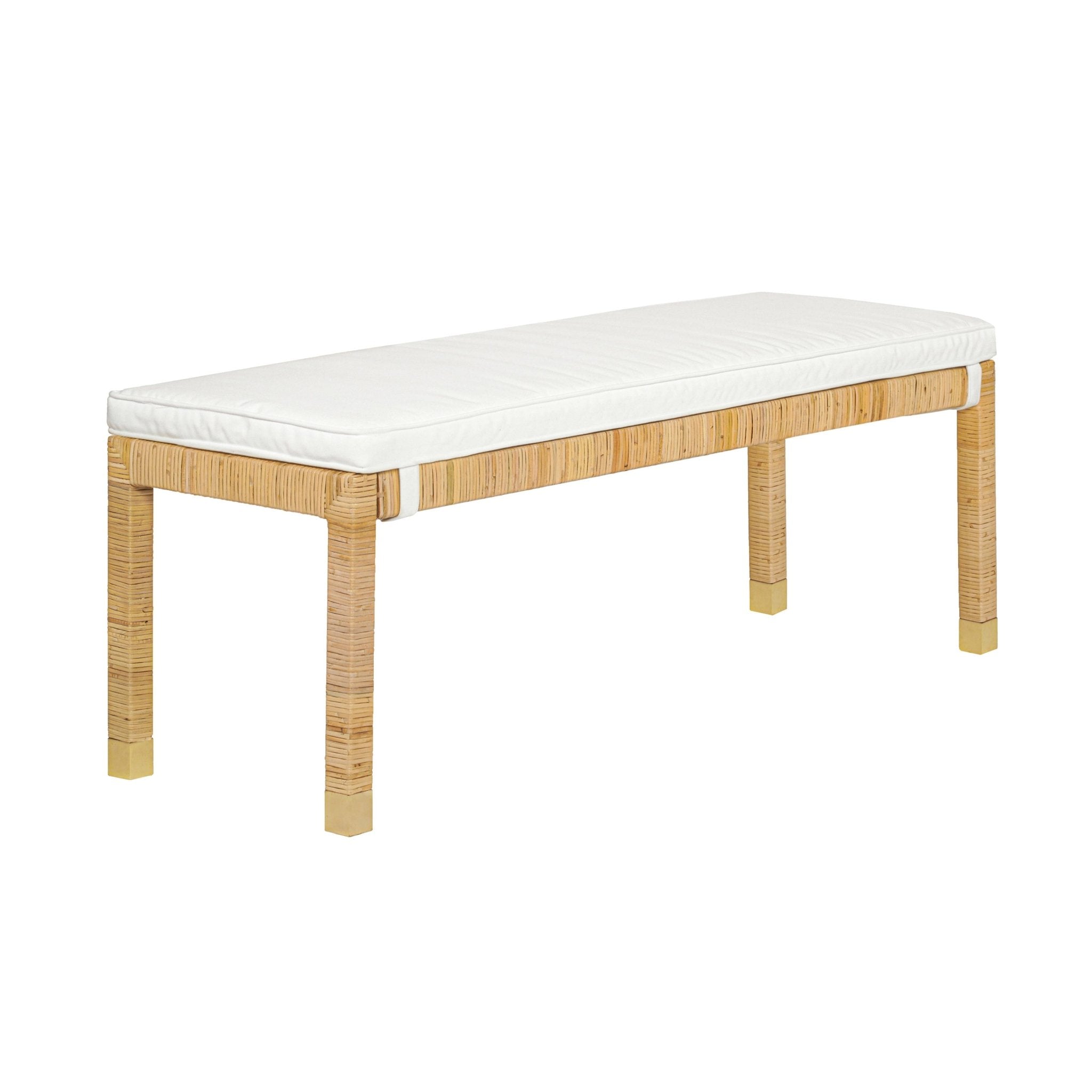 Amara Natural Woven Rattan Performance Fabric Bench Benches| TOV