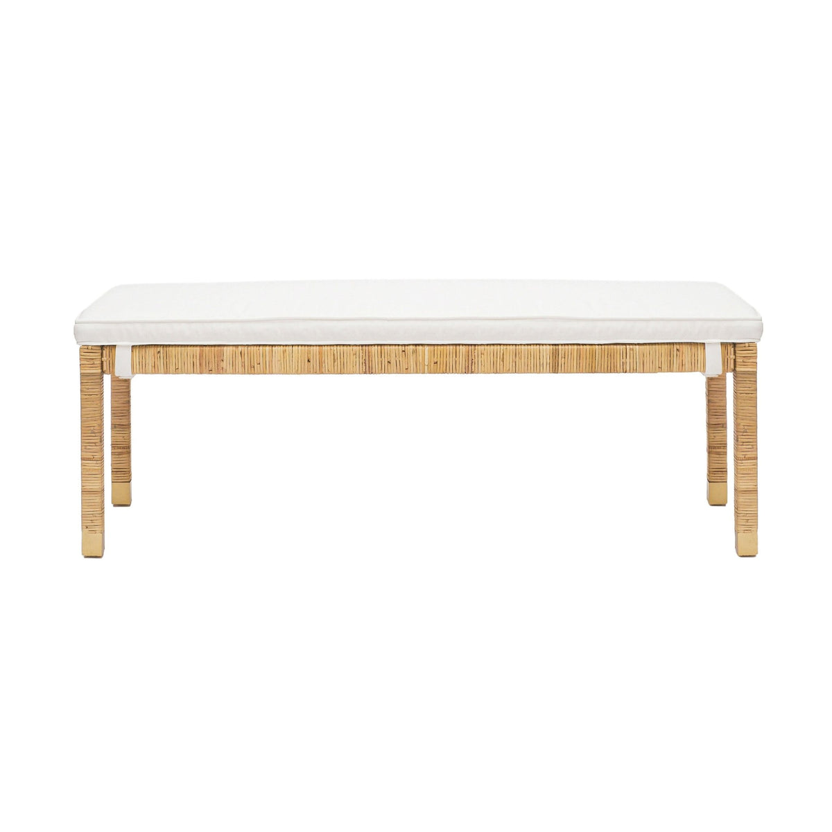 Amara Natural Woven Rattan Performance Fabric Bench Benches| TOV