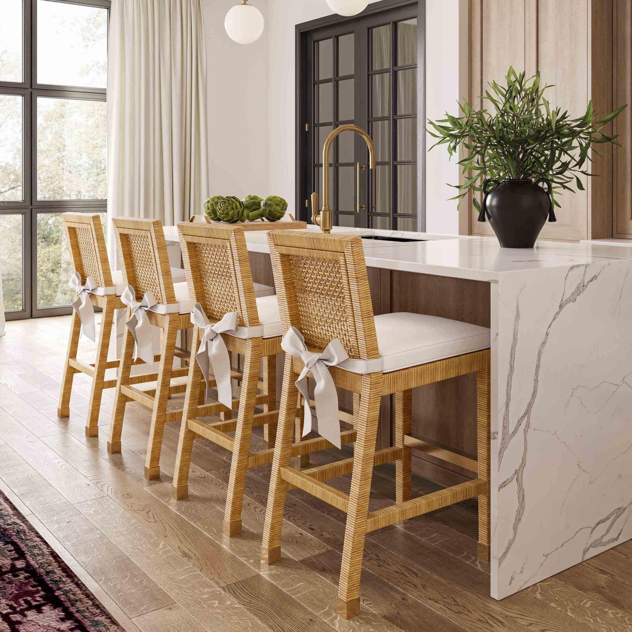 Amara Rattan Performance Fabric Bar Stool Stools| TOV