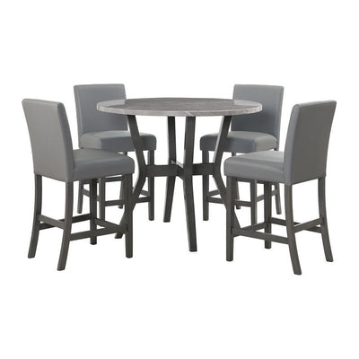 Ambridge 5PC Round Counter Set With Faux Marble Top in Brushed Grey - Al Rugaib Furniture