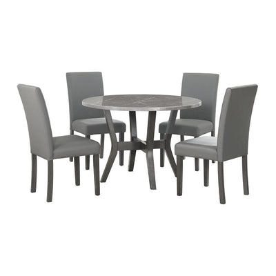 Ambridge 5PC Round Dining Set With Faux Marble Top in Brushed Grey - Al Rugaib Furniture