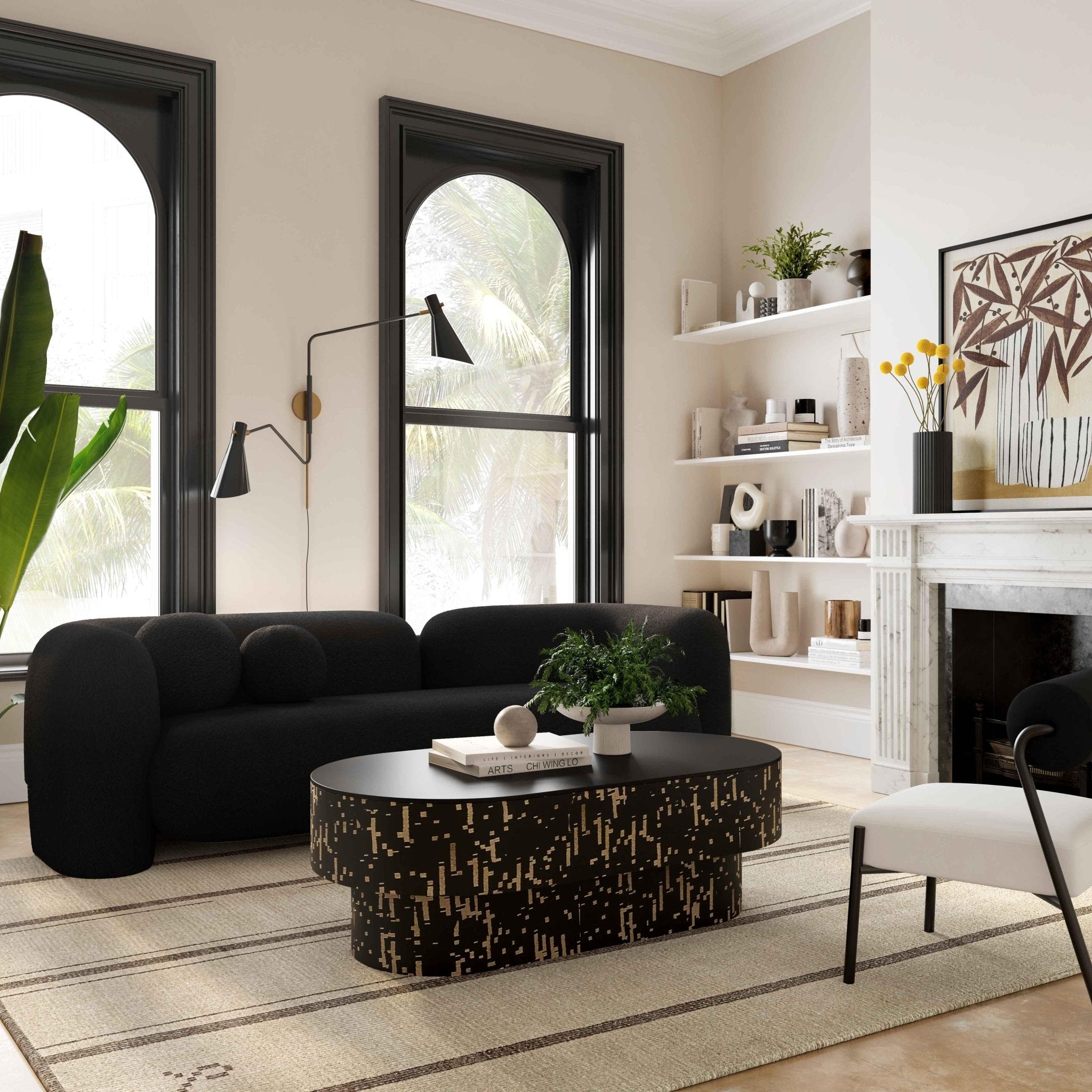 Amelie Black Faux Fur Sofa Sofas & Loveseats| TOV