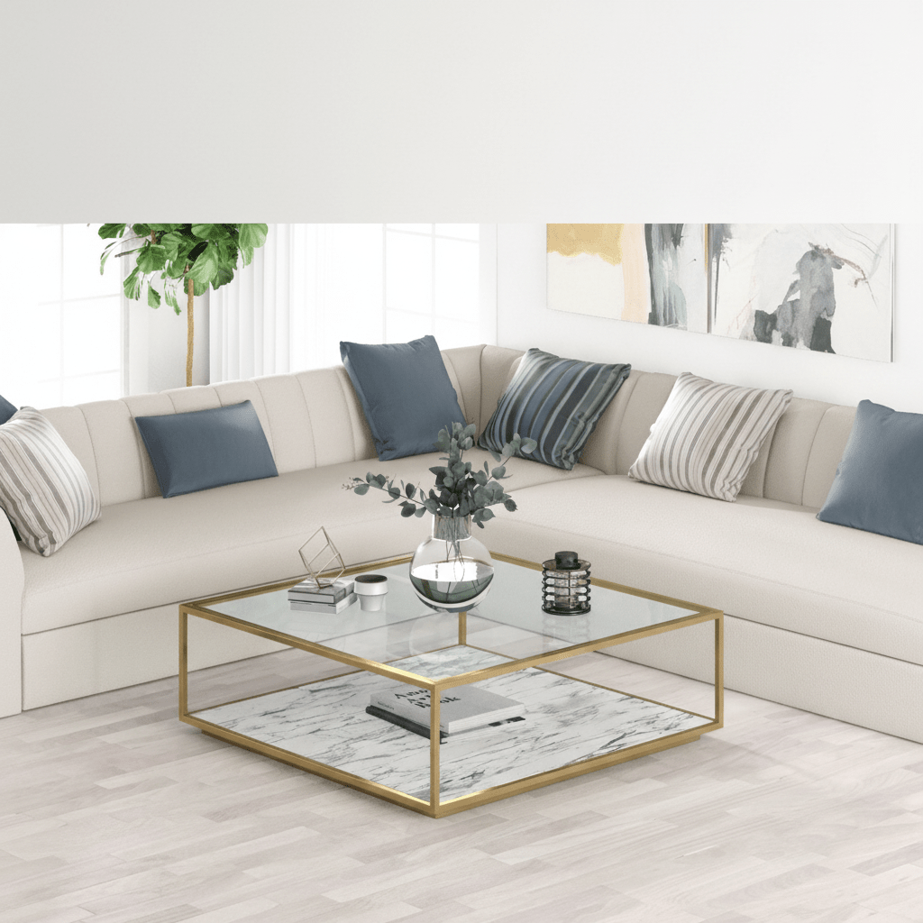 Amerah COFFEE TABLE - White Arabescato Gold Finish Coffee Tables| AlRugaib Furniture