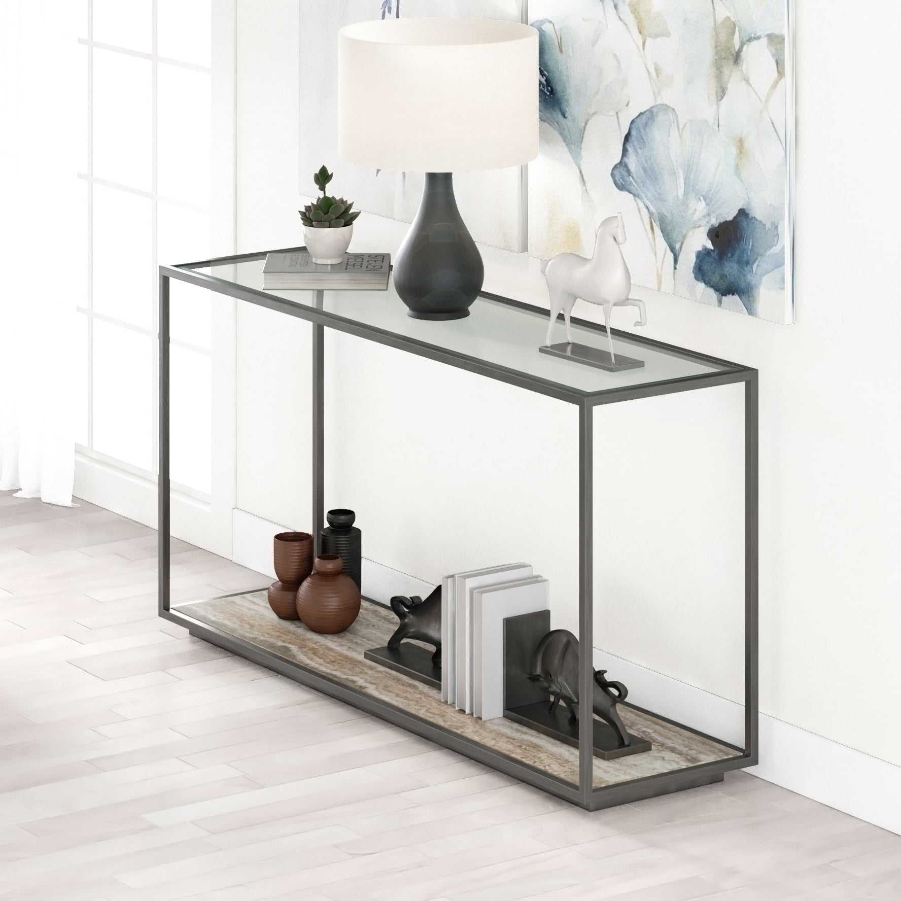 Amerah CONSOLE TABLE - Gray Travertine Grey Finish Consoles & Sideboards| AlRugaib Furniture
