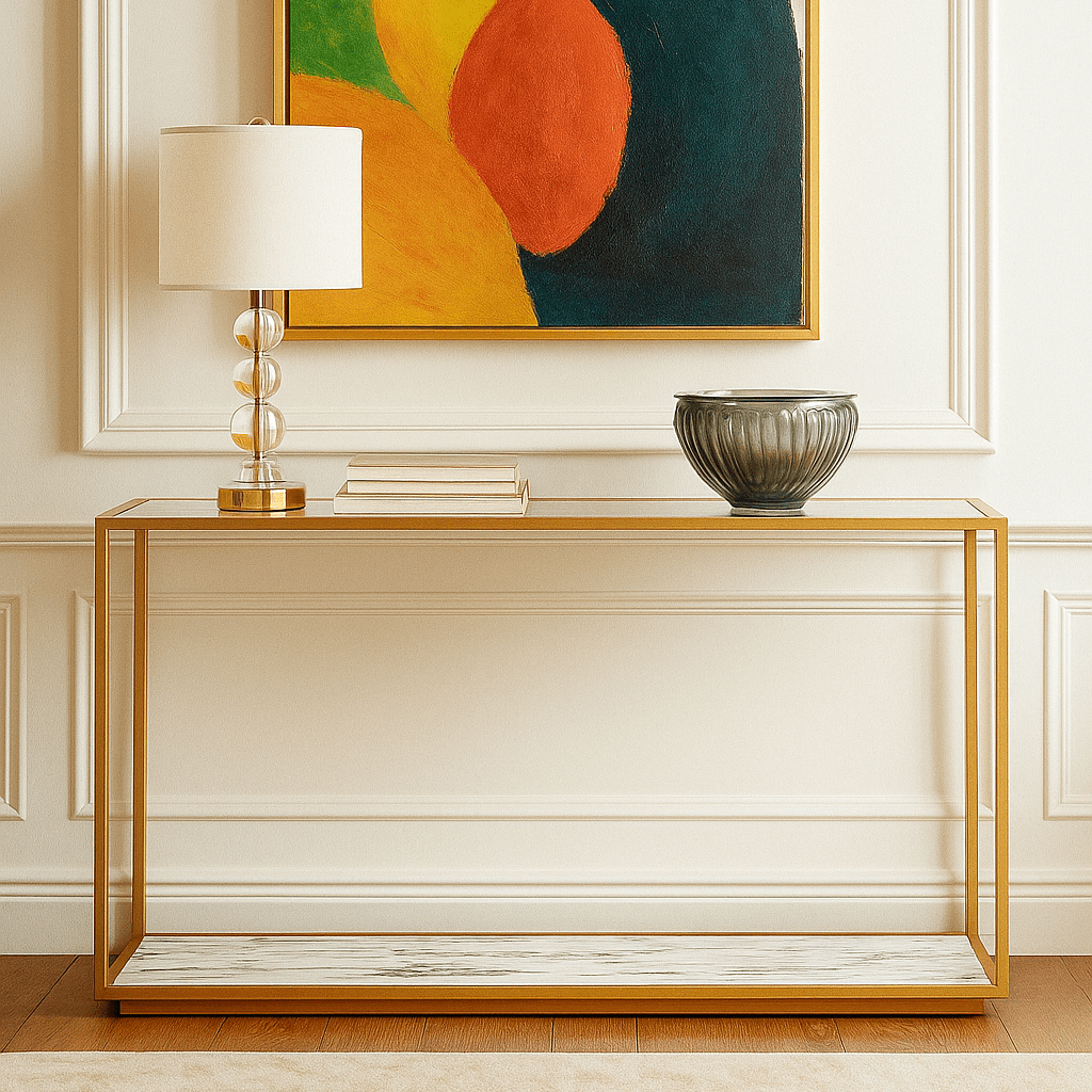 Amerah CONSOLE TABLE - White Arabescato Gold Finish Consoles & Sideboards| AlRugaib Furniture