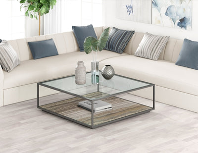 Amerah REC COFFEE TABLE - Gray Travertine Grey Finish - Al Rugaib Furniture