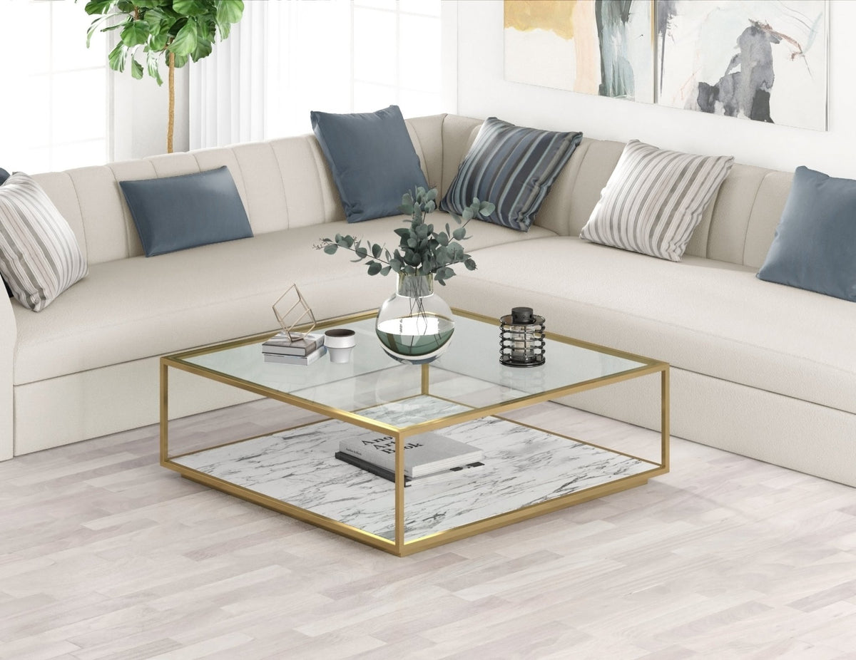 Amerah COFFEE TABLE - White Arabescato Gold Finish Coffee Tables| AlRugaib Furniture