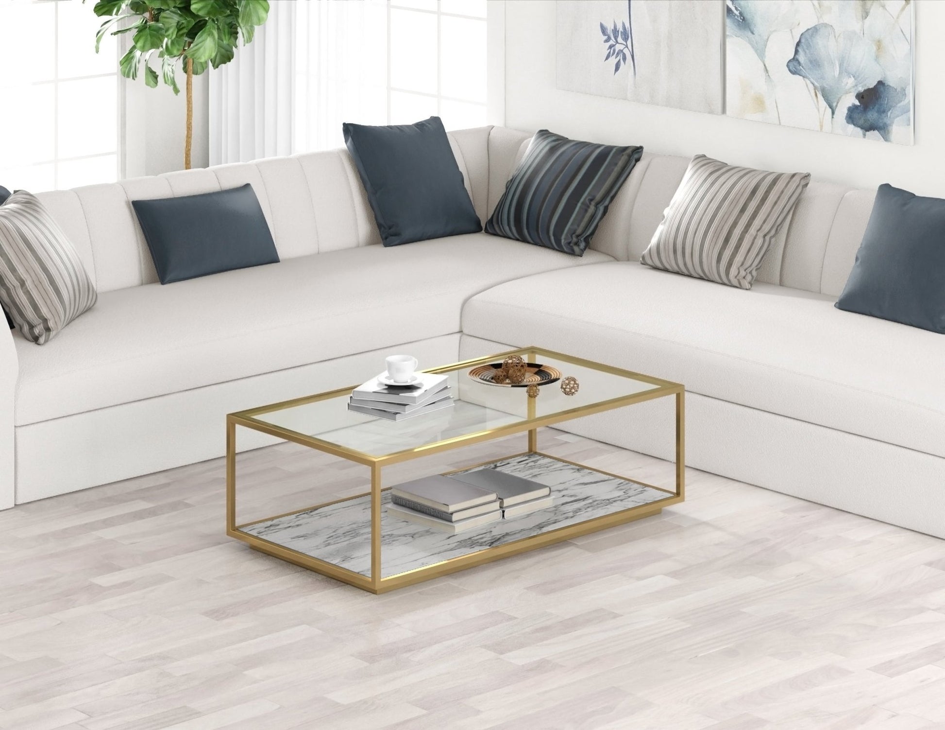 Amerah COFFEE TABLE - White Arabescato Gold Finish Coffee Tables| AlRugaib Furniture