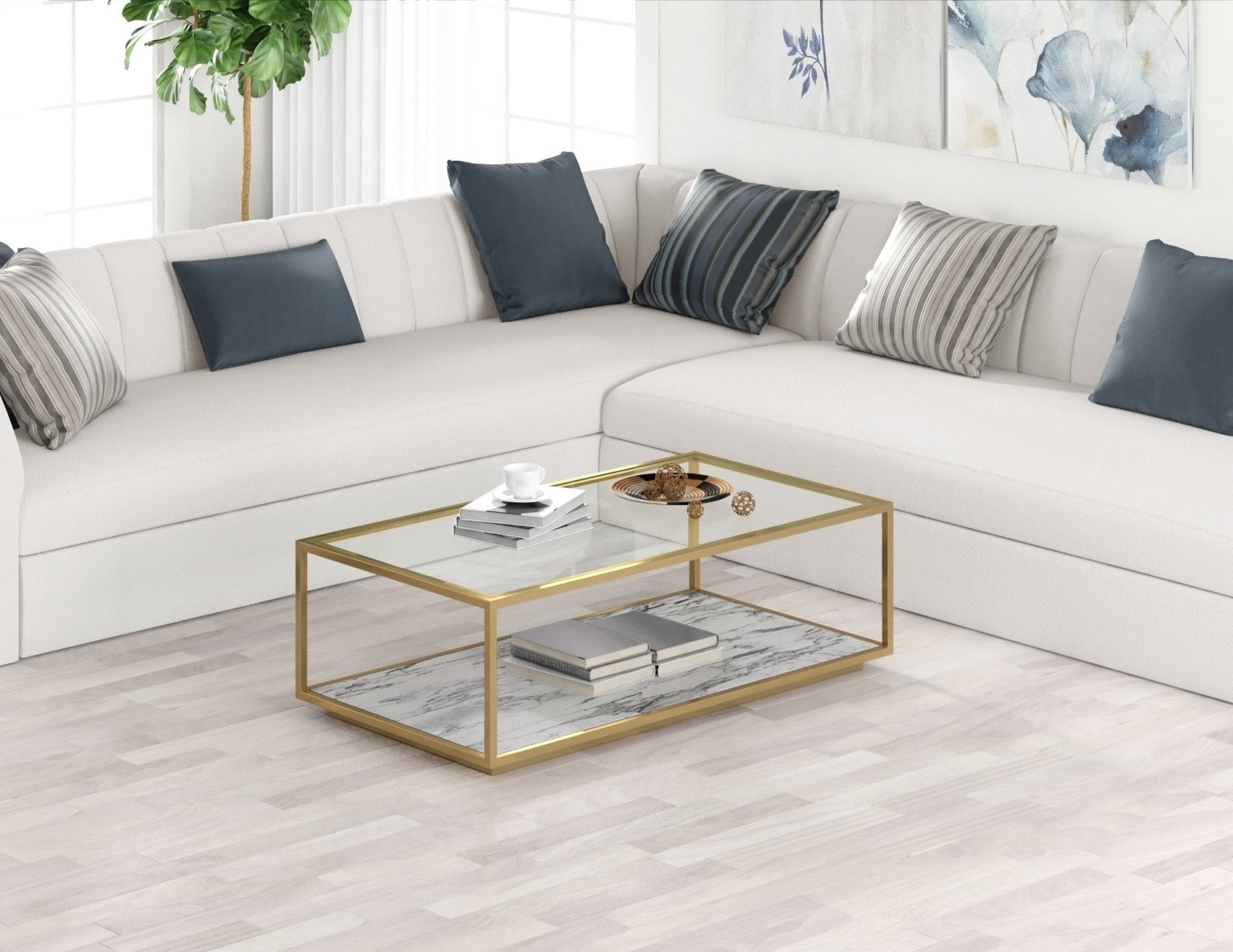 Amerah COFFEE TABLE - White Arabescato Gold Finish Coffee Tables| AlRugaib Furniture