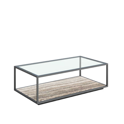 Amerah REC COFFEE TABLE - Gray Travertine Grey Finish - Al Rugaib Furniture